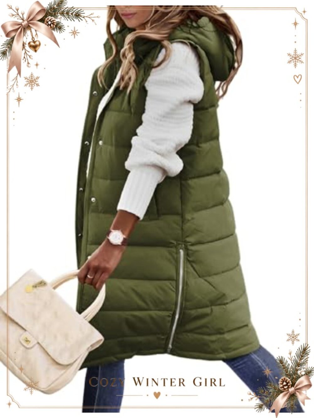 Women's Long Puffer Vest Hooded Zip Up Sleeveless Winter Warm